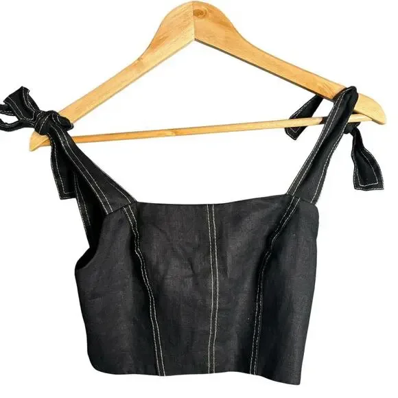 Aje Quietude Linen Bandeau Top Black Size 0